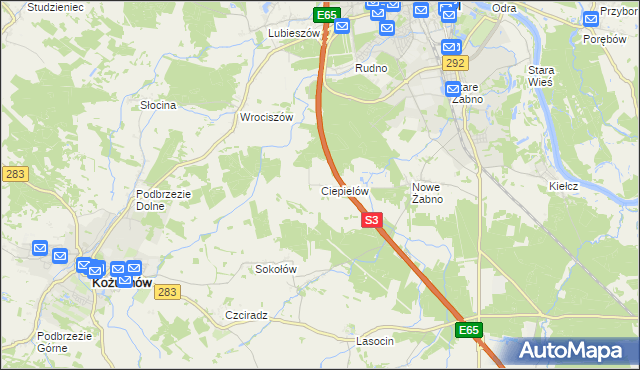 mapa Ciepielów gmina Nowa Sól, Ciepielów gmina Nowa Sól na mapie Targeo