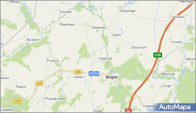 mapa Cieszyce gmina Brojce, Cieszyce gmina Brojce na mapie Targeo