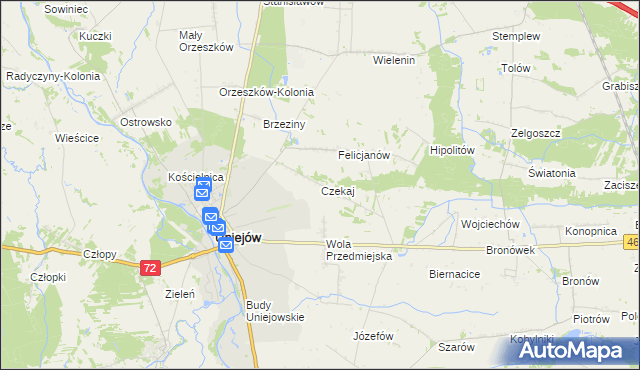 mapa Czekaj gmina Uniejów, Czekaj gmina Uniejów na mapie Targeo
