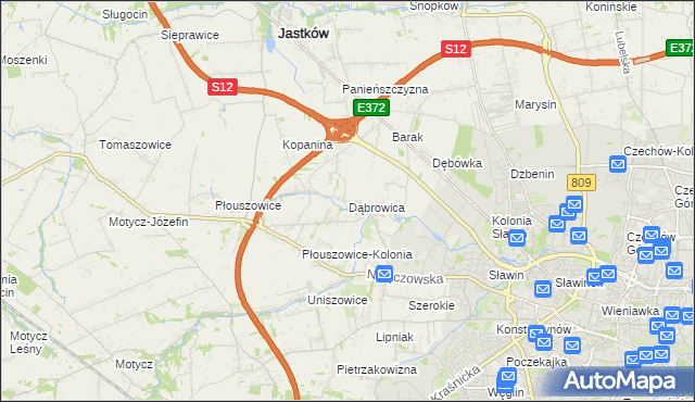 mapa Dąbrowica gmina Jastków, Dąbrowica gmina Jastków na mapie Targeo