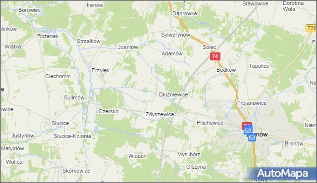 mapa Dłużniewice, Dłużniewice na mapie Targeo