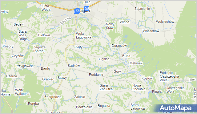 mapa Gęsice gmina Łagów, Gęsice gmina Łagów na mapie Targeo