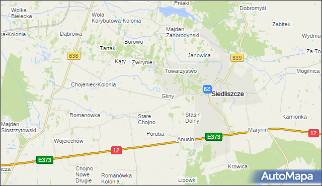 mapa Gliny gmina Siedliszcze, Gliny gmina Siedliszcze na mapie Targeo