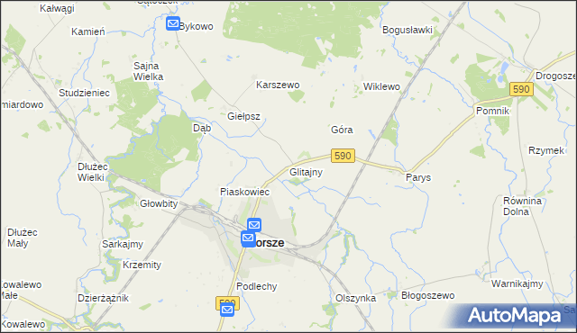 mapa Glitajny gmina Korsze, Glitajny gmina Korsze na mapie Targeo