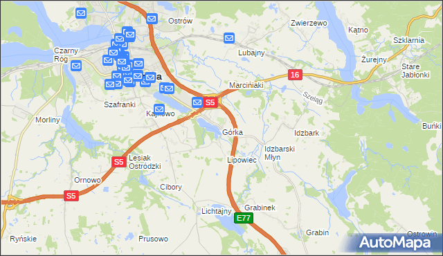 mapa Górka gmina Ostróda, Górka gmina Ostróda na mapie Targeo