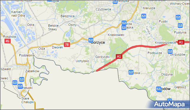 mapa Gorzyczki gmina Gorzyce, Gorzyczki gmina Gorzyce na mapie Targeo