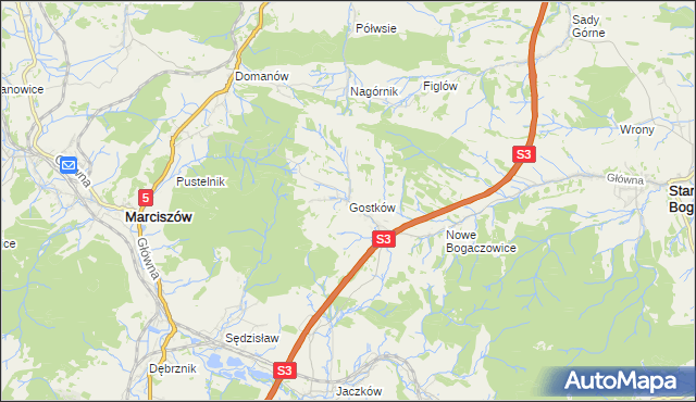 mapa Gostków gmina Stare Bogaczowice, Gostków gmina Stare Bogaczowice na mapie Targeo