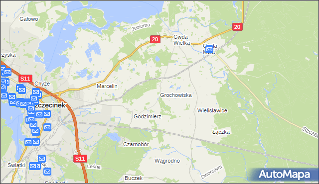 mapa Grochowiska gmina Szczecinek, Grochowiska gmina Szczecinek na mapie Targeo