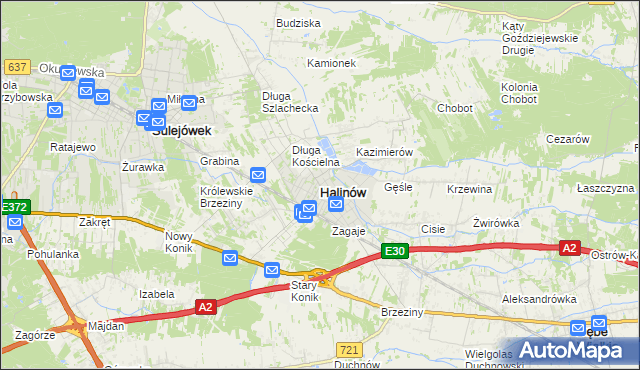 mapa Halinów powiat miński, Halinów powiat miński na mapie Targeo