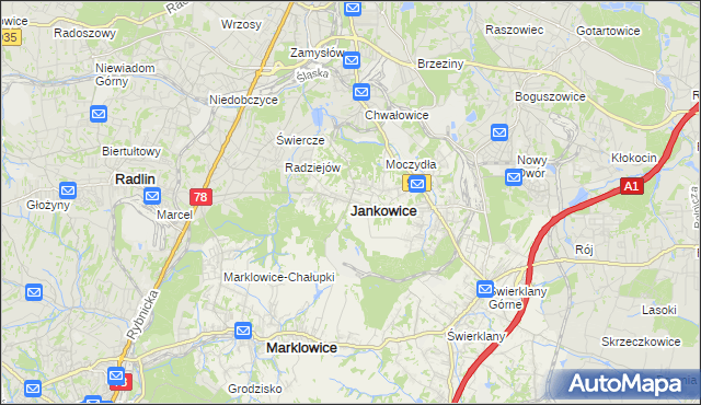 mapa Jankowice gmina Świerklany, Jankowice gmina Świerklany na mapie Targeo