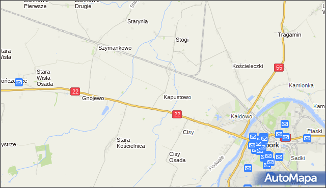 mapa Kapustowo gmina Malbork, Kapustowo gmina Malbork na mapie Targeo