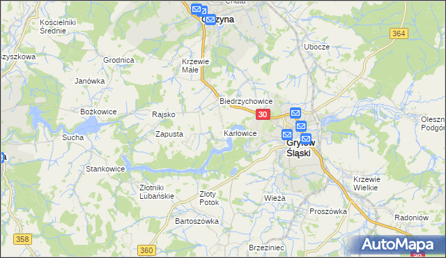 mapa Karłowice gmina Olszyna, Karłowice gmina Olszyna na mapie Targeo