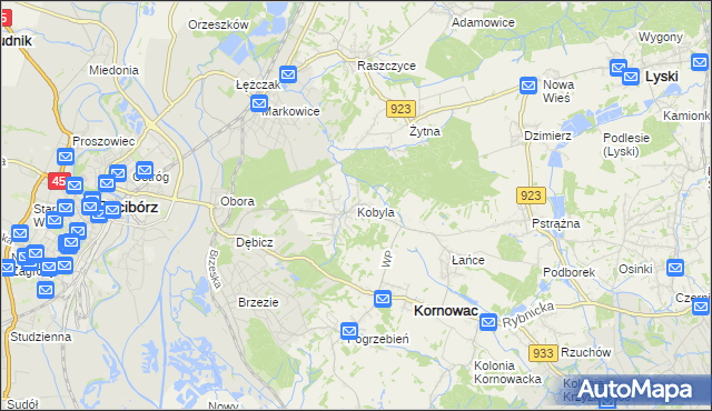 mapa Kobyla gmina Kornowac, Kobyla gmina Kornowac na mapie Targeo