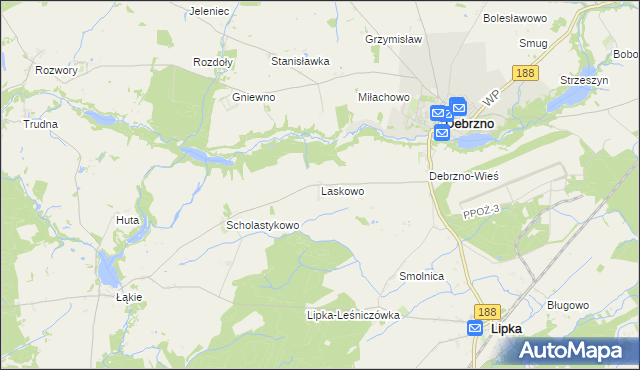 mapa Laskowo gmina Lipka, Laskowo gmina Lipka na mapie Targeo