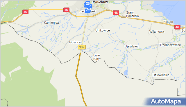 mapa Lisie Kąty gmina Paczków, Lisie Kąty gmina Paczków na mapie Targeo