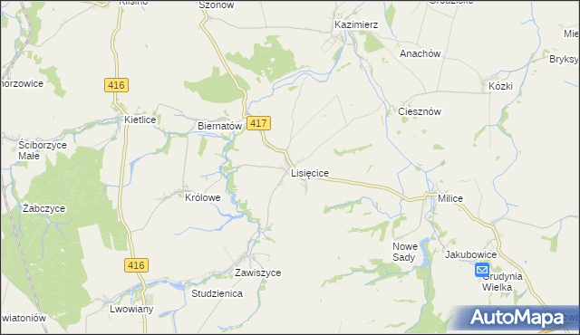 mapa Lisięcice, Lisięcice na mapie Targeo