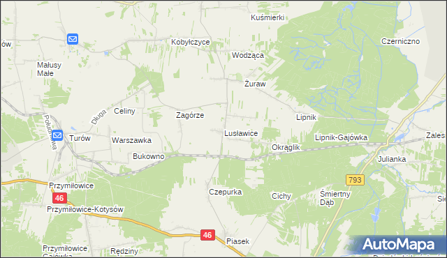 mapa Lusławice gmina Janów, Lusławice gmina Janów na mapie Targeo