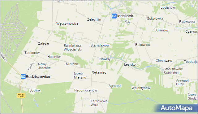 mapa Nowiny gmina Żelechlinek, Nowiny gmina Żelechlinek na mapie Targeo