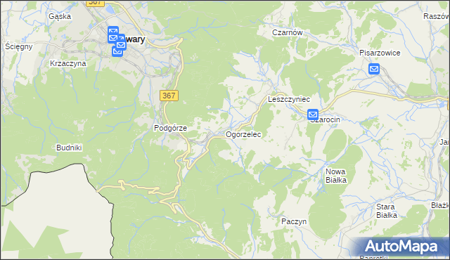 mapa Ogorzelec gmina Kamienna Góra, Ogorzelec gmina Kamienna Góra na mapie Targeo