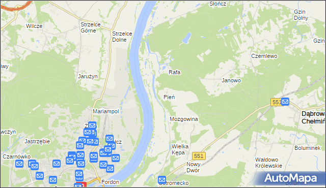 mapa Pień gmina Dąbrowa Chełmińska, Pień gmina Dąbrowa Chełmińska na mapie Targeo