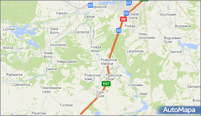 mapa Podkonice Miejskie, Podkonice Miejskie na mapie Targeo