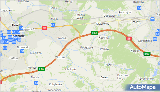 mapa Podłężyce, Podłężyce na mapie Targeo