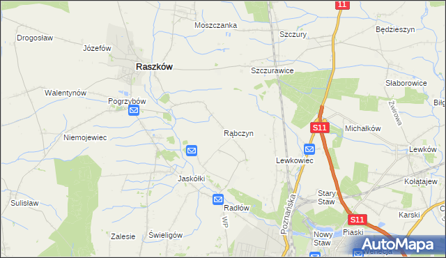 mapa Rąbczyn gmina Raszków, Rąbczyn gmina Raszków na mapie Targeo