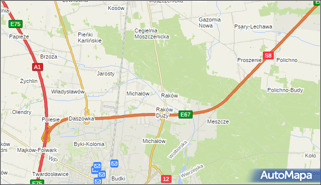 mapa Raków gmina Moszczenica, Raków gmina Moszczenica na mapie Targeo