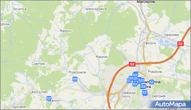 mapa Raszów gmina Kamienna Góra, Raszów gmina Kamienna Góra na mapie Targeo