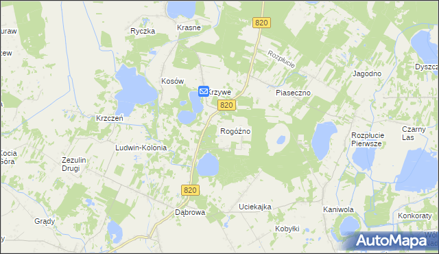mapa Rogóźno gmina Ludwin, Rogóźno gmina Ludwin na mapie Targeo