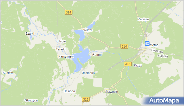 mapa Rudno gmina Wolsztyn, Rudno gmina Wolsztyn na mapie Targeo