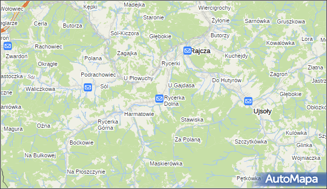 mapa Rycerka Dolna, Rycerka Dolna na mapie Targeo