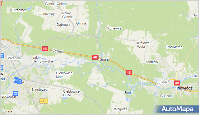 mapa Spała gmina Inowłódz, Spała gmina Inowłódz na mapie Targeo