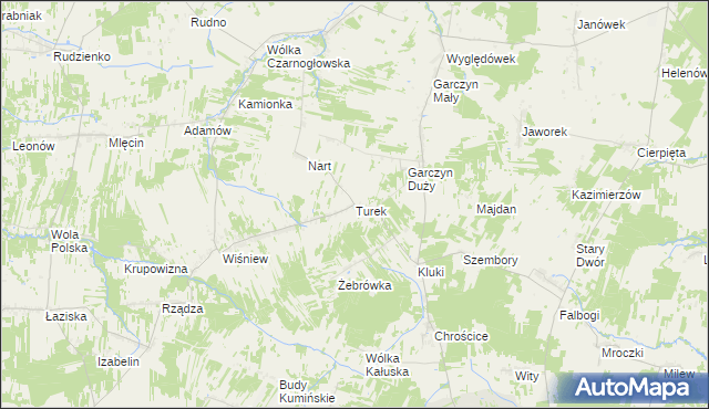mapa Turek gmina Jakubów, Turek gmina Jakubów na mapie Targeo