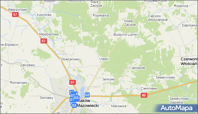 mapa Ulaski gmina Czerwonka, Ulaski gmina Czerwonka na mapie Targeo