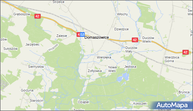 mapa Wielołęka gmina Domaszowice, Wielołęka gmina Domaszowice na mapie Targeo