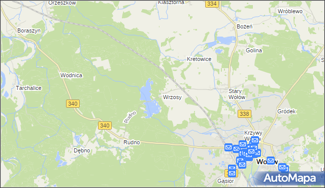 mapa Wrzosy gmina Wołów, Wrzosy gmina Wołów na mapie Targeo