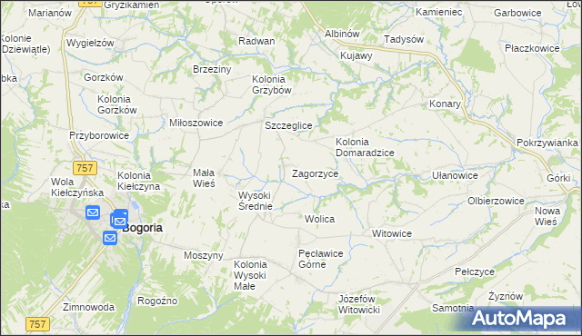 mapa Zagorzyce gmina Bogoria, Zagorzyce gmina Bogoria na mapie Targeo