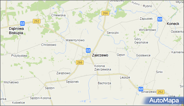 mapa Zakrzewo powiat aleksandrowski, Zakrzewo powiat aleksandrowski na mapie Targeo