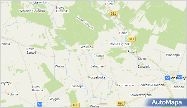 mapa Zalesie gmina Stara Kornica, Zalesie gmina Stara Kornica na mapie Targeo