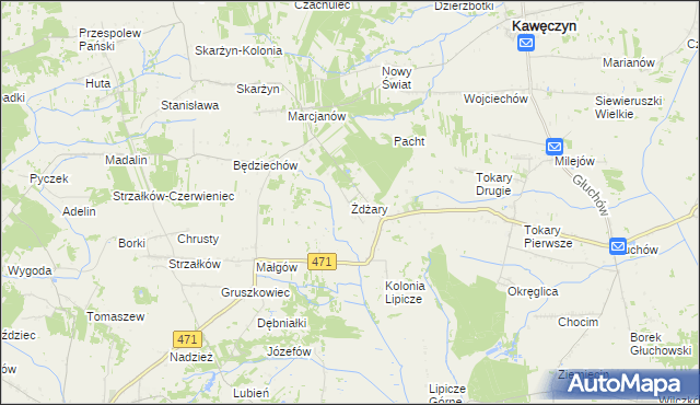 mapa Żdżary gmina Kawęczyn, Żdżary gmina Kawęczyn na mapie Targeo