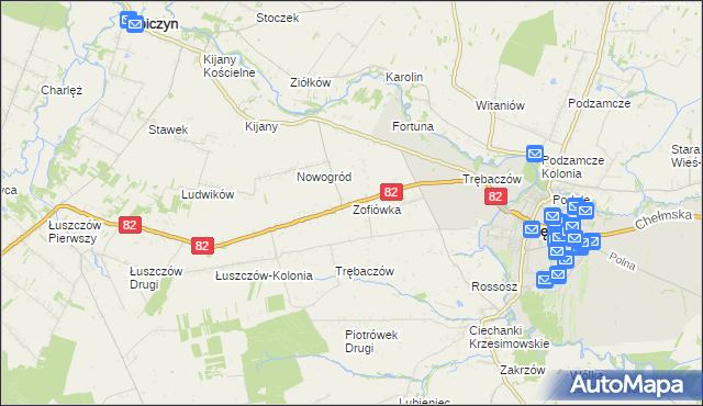 mapa Zofiówka gmina Łęczna, Zofiówka gmina Łęczna na mapie Targeo