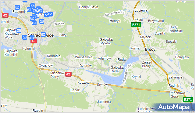 mapa Adamów gmina Brody, Adamów gmina Brody na mapie Targeo