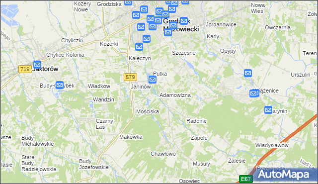 mapa Adamowizna gmina Grodzisk Mazowiecki, Adamowizna gmina Grodzisk Mazowiecki na mapie Targeo
