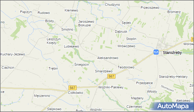 mapa Aleksandrowo gmina Staroźreby, Aleksandrowo gmina Staroźreby na mapie Targeo