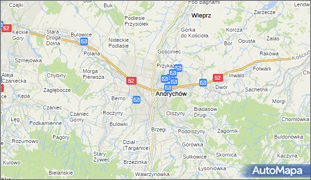 mapa Andrychów, Andrychów na mapie Targeo