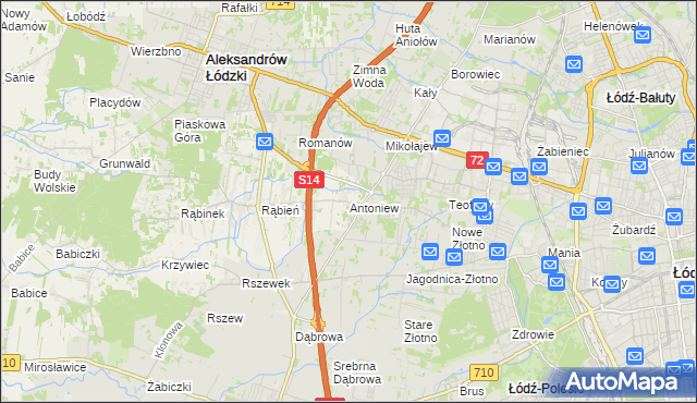 mapa Antoniew gmina Aleksandrów Łódzki, Antoniew gmina Aleksandrów Łódzki na mapie Targeo