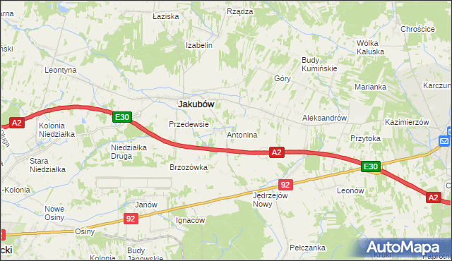 mapa Antonina gmina Jakubów, Antonina gmina Jakubów na mapie Targeo