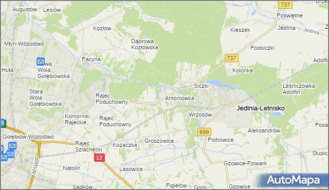 mapa Antoniówka gmina Jedlnia-Letnisko, Antoniówka gmina Jedlnia-Letnisko na mapie Targeo