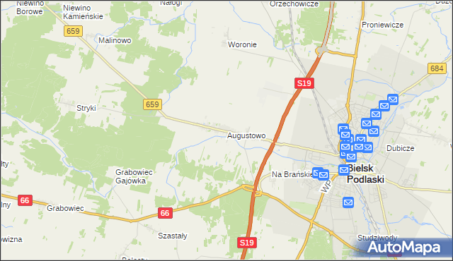 mapa Augustowo gmina Bielsk Podlaski, Augustowo gmina Bielsk Podlaski na mapie Targeo